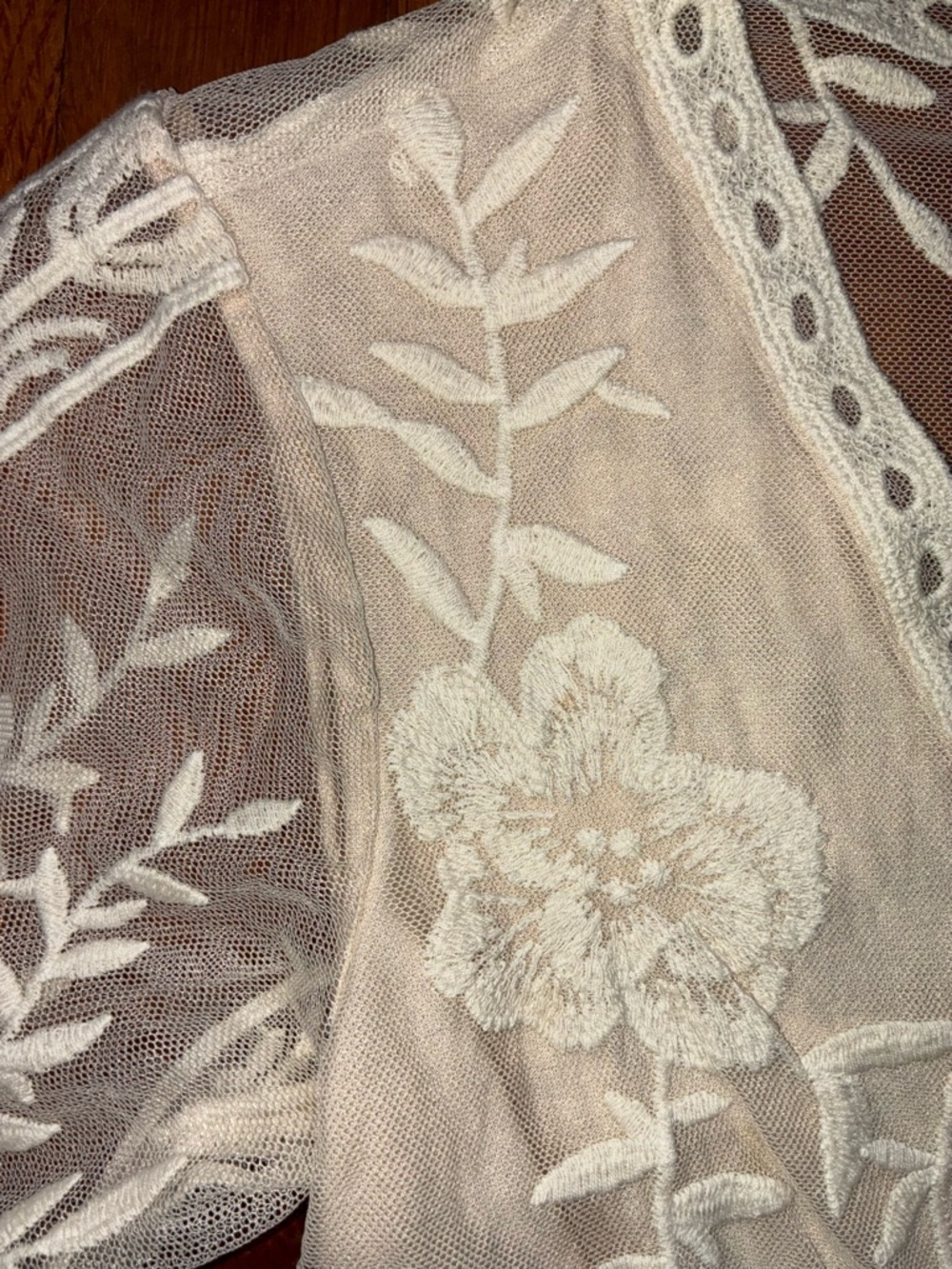 Wishlist Sheer Embroidered Maxi Dress Small Boho Creme - Picture 9 of 16